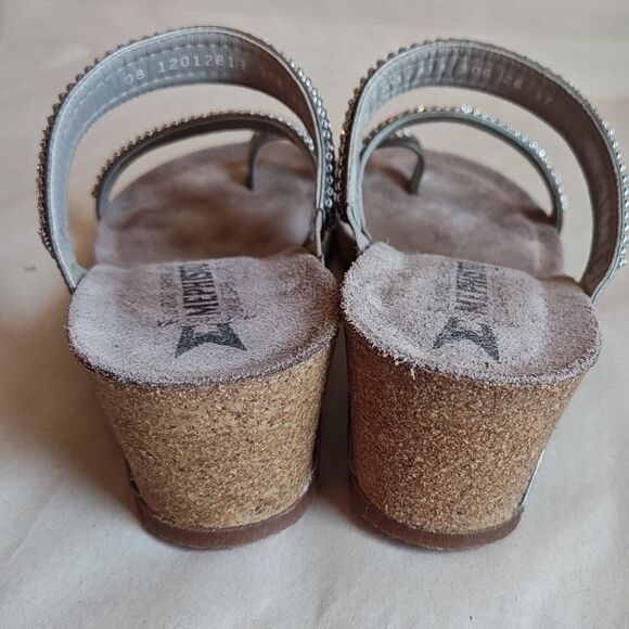 Mephisto Milly Shoes Womens Size 7 Steel Silver Wedge Sandals Rhinestone Straps - Picture 7 of 15